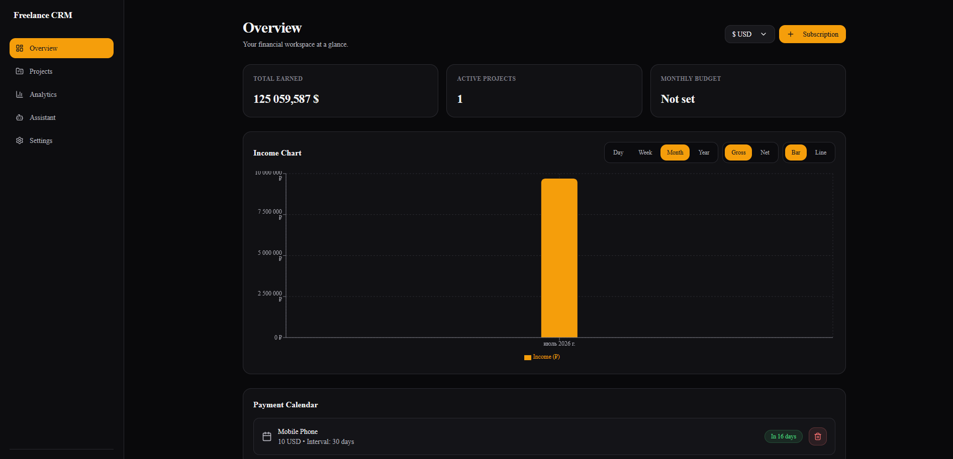 Freelance CRM interface preview